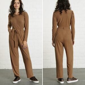 ANTHRO DRA long sleeve cozy Hyde jumpsuit mocha size small fall winter casual